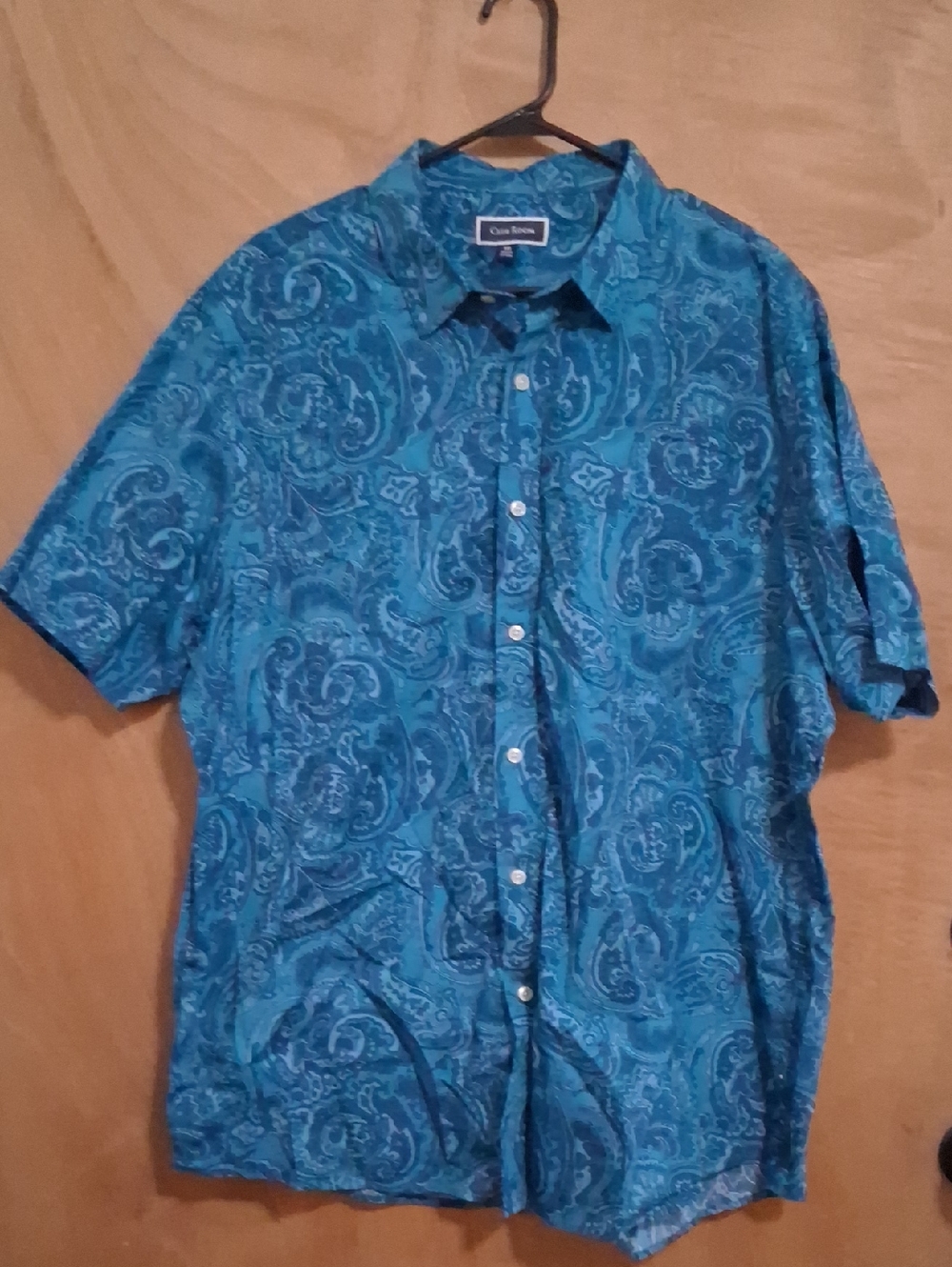 Club Room Blue Teal Paisley Short-Sleeve Button-Down Shirt